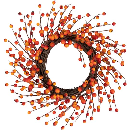 14" Unlit Autumn Harvest Artificial Orange & Red Berry Wreath